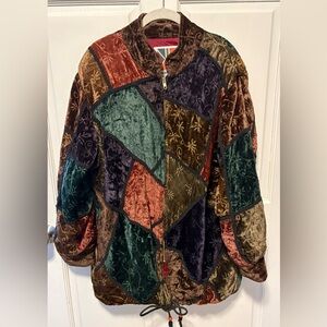 Komitor 80s patchwork velour oversized velvet vintage jacket coat women m medium